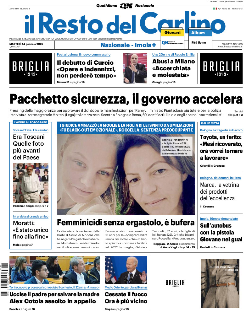 Prima-pagina-il resto del carlino-edizione-di-oggi-20250114